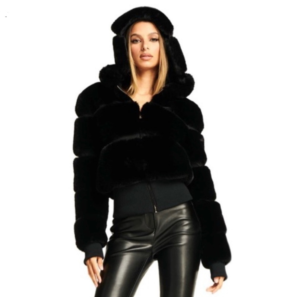 I.AM.GIA. Black Marlow Jacket Small Faux Fur Teddy Zip Front